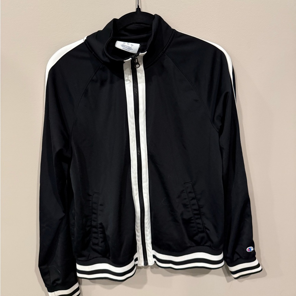Champion Women's Black Varsity Jacket with White Trim